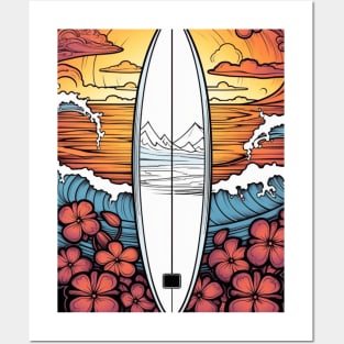 Summer Surf Board Waves Posters and Art